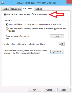 Task Bar and Start Menu Properties