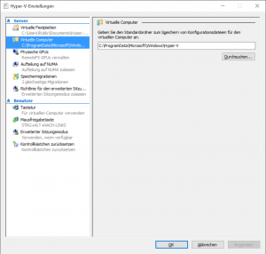 Hyper-V Einstellungen