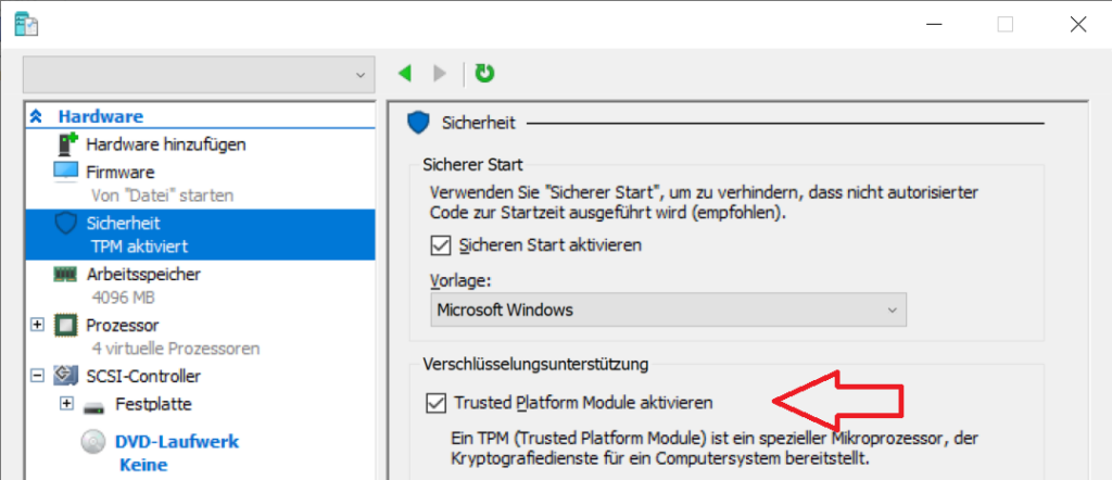 Hyper-V Einstellungen